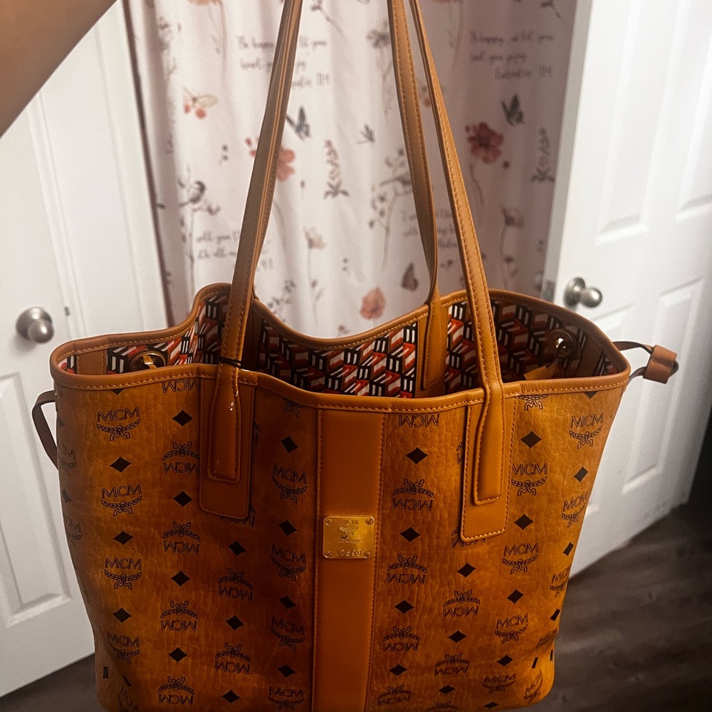 MCM Orange Patterned Tote Bag